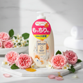 Johnson's Aroma Milk Rose Jasmine editorial product shot with pink roses and white jasmine flowers