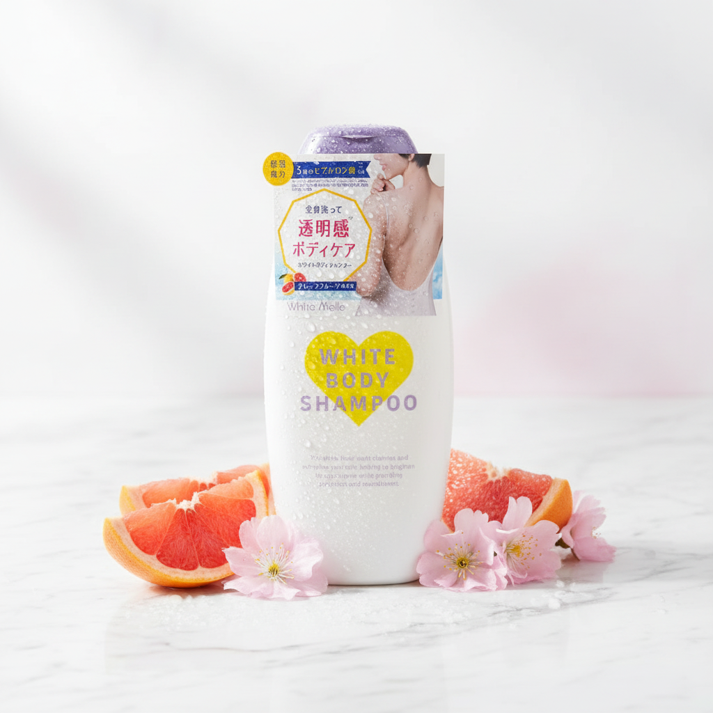 White Melle White Body Shampoo Japanese brightening body wash with grapefruit and hyaluronic acid